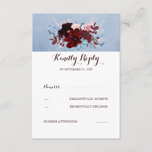 Burgundy and Dusty Blue Wedding RSVP Card