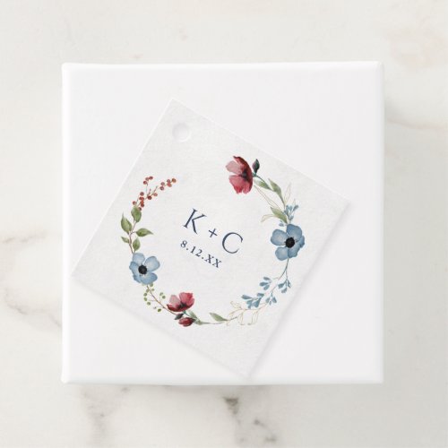 Burgundy and Dusty Blue Wildflowers Bridal Shower  Favor Tags