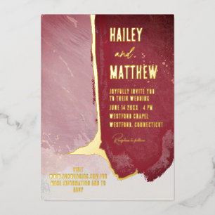 Burgundy and Dusty Pink Watercolor Wedding  Foil Invitation