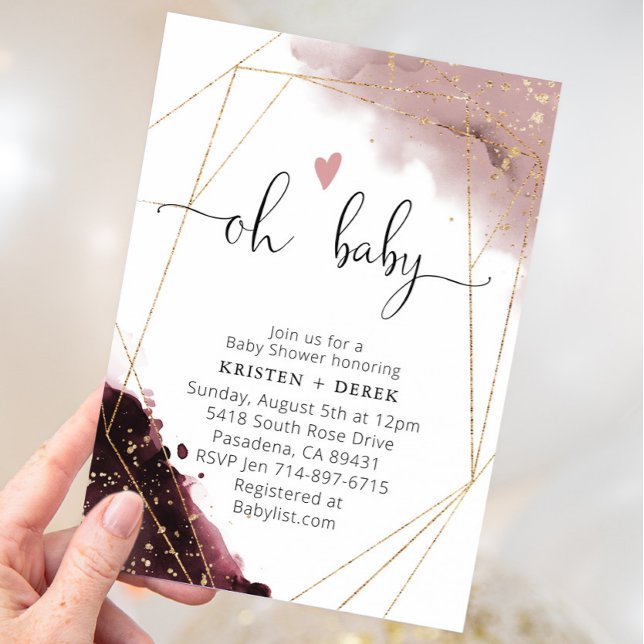 Burgundy and Dusty Rose Watercolor Baby Shower Invitation (Creator Uploaded)