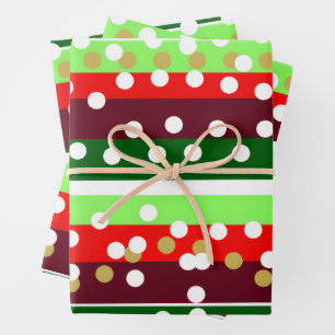 Burgundy and Emerald Golden Polka Dots Christmas  Wrapping Paper Sheets