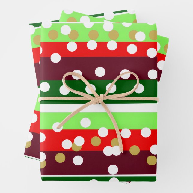 Burgundy and Emerald Golden Polka Dots Christmas  Wrapping Paper Sheets (In situ)