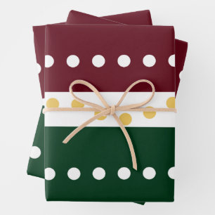Burgundy and Emerald Golden Polka Dots Christmas  Wrapping Paper Sheets
