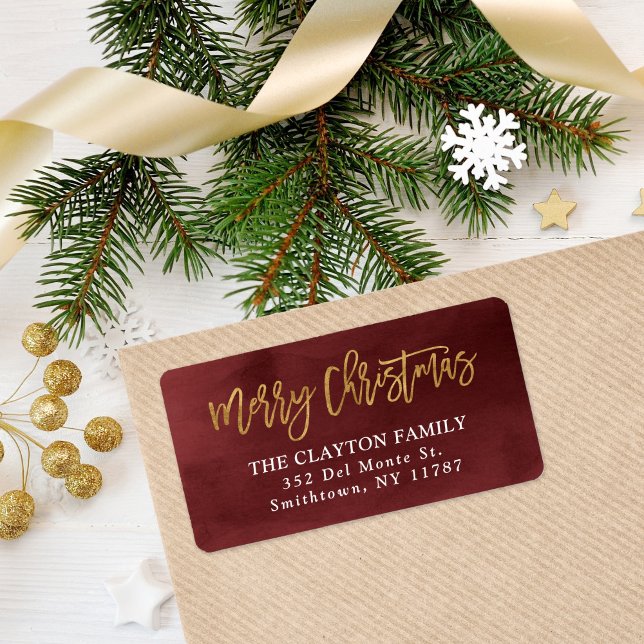Burgundy and Faux Foil Christmas Return Address Label (Creator Uploaded)