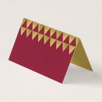 Burgundy and Faux Gold Triangle Geometric Pattern Place Card