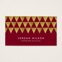 Burgundy and Faux Gold Triangle Modern Geometric Business Card
