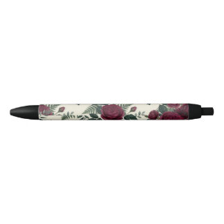 Burgundy and Forest Green Floral Pen