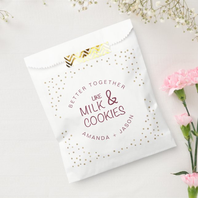Burgundy and Glitter Milk and cookies wedding Favor Bag (Sealed)