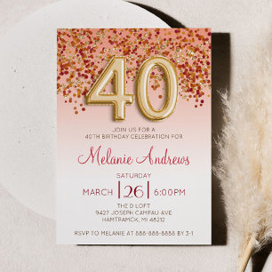 Burgundy and Gold 40th Birthday Party Invitation
