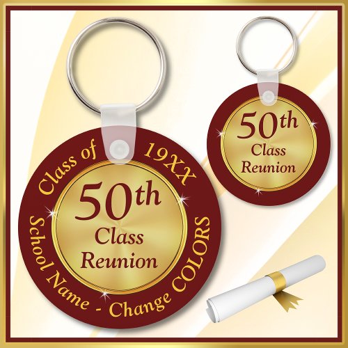 Burgundy and Gold 50th Class Reunion Favors  Keychain