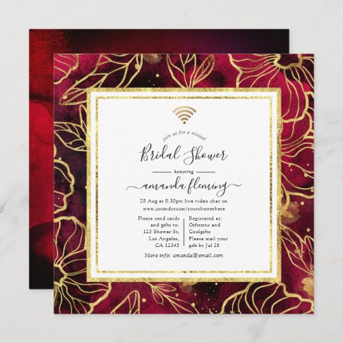 Burgundy and Gold Abstract Floral Virtual Shower Invitation