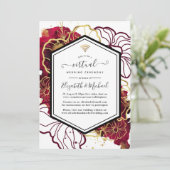 Burgundy and Gold Abstract Floral Virtual Wedding Invitation (Standing Front)