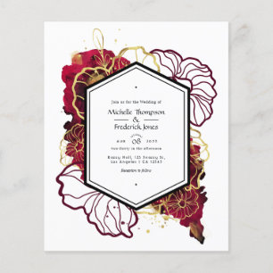 Burgundy and Gold Abstract Floral Wedding Invite Flyer