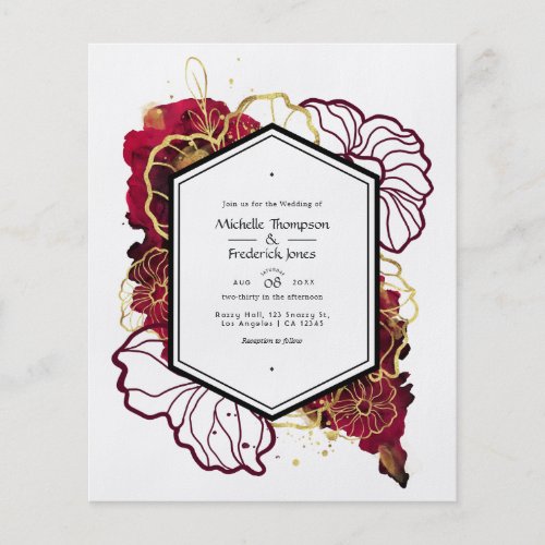 Burgundy and Gold Abstract Floral Wedding Invite Flyer