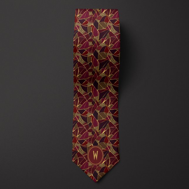 Burgundy and Gold Abstract Stained Glass Neck Tie (Creator Uploaded)