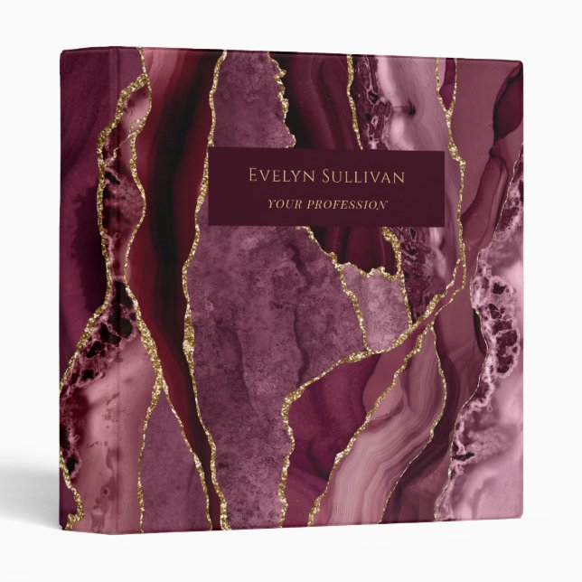 Burgundy and Gold Agate Binder (Front/Spine)