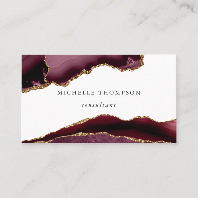 Burgundy and Gold Agate Business Card (Front)