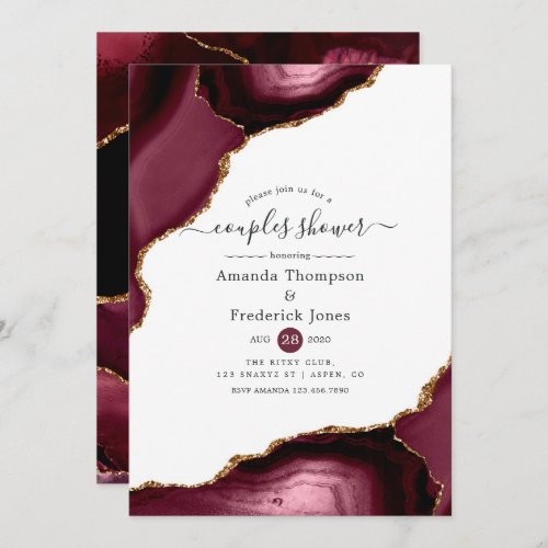 Burgundy and Gold Agate Couples Shower Invitation
