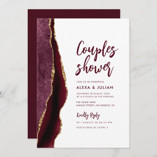 burgundy and gold agate couples shower invitation
