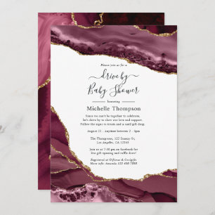Burgundy and Gold Agate Drive By Shower Invitation