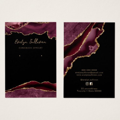 Burgundy and gold agate jewelry display card