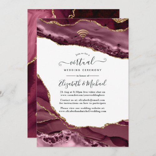 Burgundy and Gold Agate Online Virtual Wedding Invitation