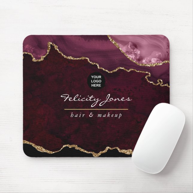 Burgundy and Gold Agate Precious Stone Business Mouse Pad (With Mouse)