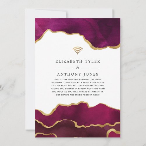 Burgundy and Gold Agate Reduced Wedding Guest List Announcement