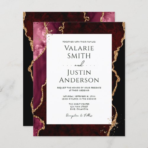 Burgundy and Gold Agate Stone Budget Wedding 