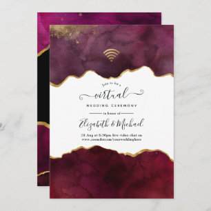 Burgundy and Gold Agate Virtual Wedding Invitation