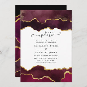 Burgundy and Gold Agate Wedding Update Invitation
