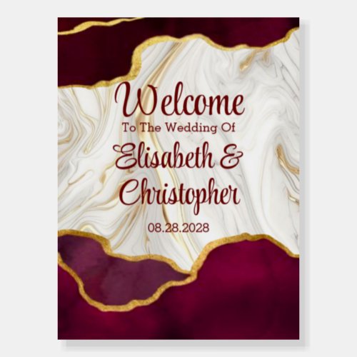 Burgundy and Gold Agate Wedding Welcome Sign