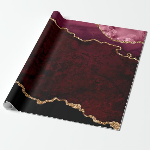 Burgundy and Gold Agate Wrapping Paper