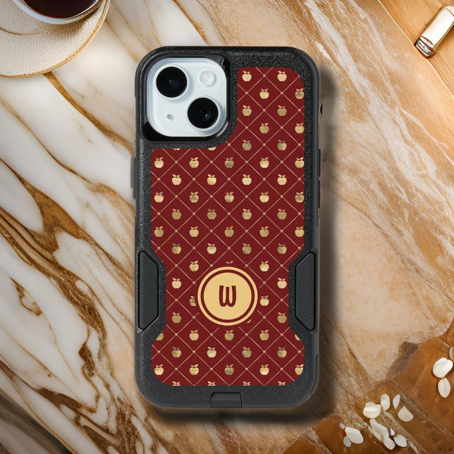 Burgundy and Gold Apple Pattern iPhone 15 Case (Creator Uploaded)