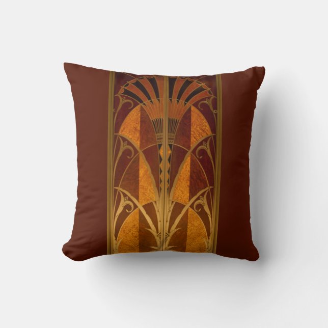 Burgundy and Gold Art Deco Throw Pillow (Front)
