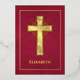 Burgundy and Gold Baptism or Christening Filigree Foil Invitation