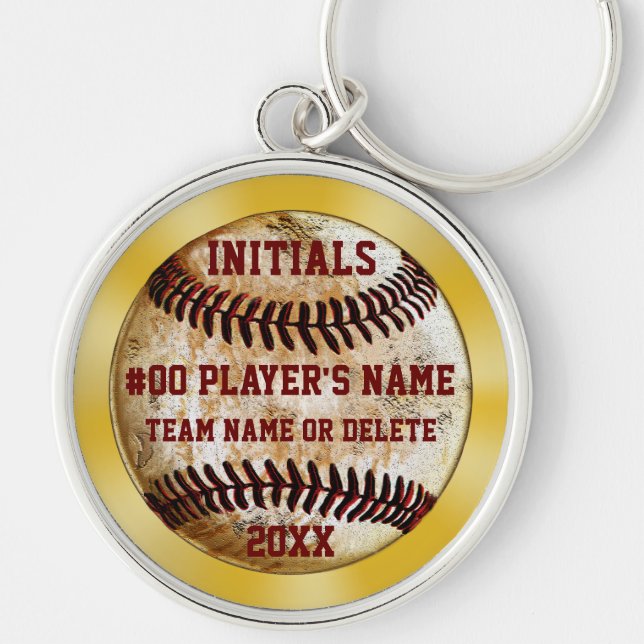Burgundy and Gold Baseball Team Gifts, Your Colors Keychain (Front)