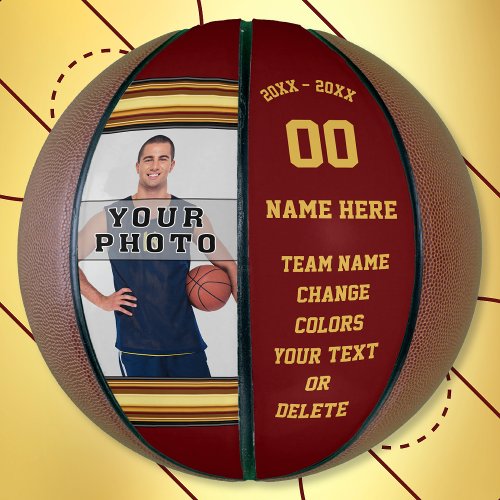 Burgundy and Gold Basketball Ball Your Photo Text