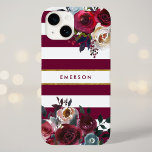 Burgundy and Gold Boho Floral Stripe Monogram Case-Mate iPhone 14 Case<br><div class="desc">Custom monogrammed phone cases personalized with your name or other text. This trendy boho design features a watercolor floral border in rustic fall colors on a burgundy and white striped background with faux gold foil accent. Use the design tools to choose any background color, change text fonts and colors or...</div>