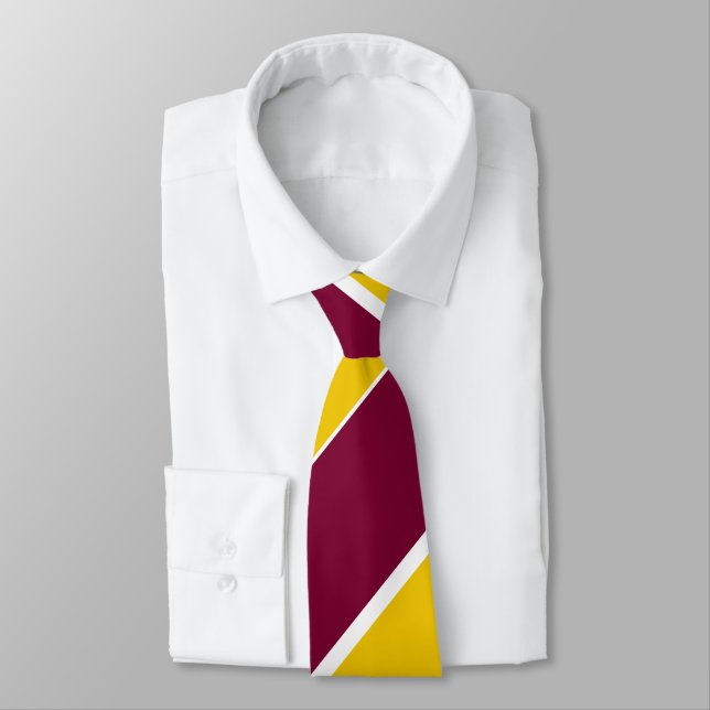 Burgundy and Gold Broad Regimental Stripe Neck Tie (Tied)