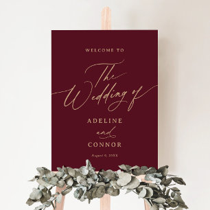 Burgundy and Gold Calligraphy Wedding Welcome Sign