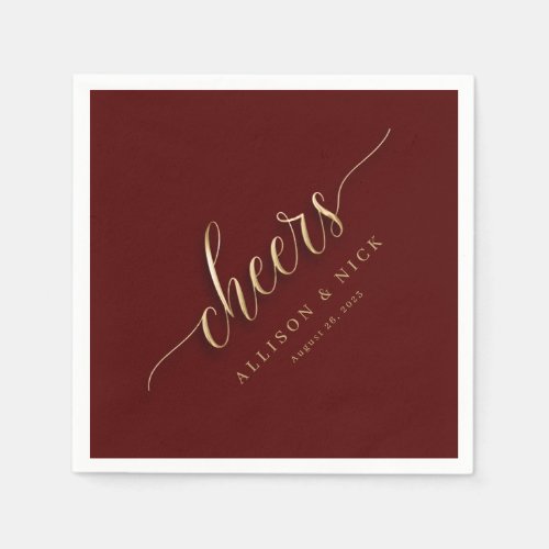 Burgundy and Gold Cheers Wedding Napkins