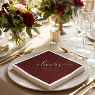 Burgundy and Gold Cheers Wedding Napkins