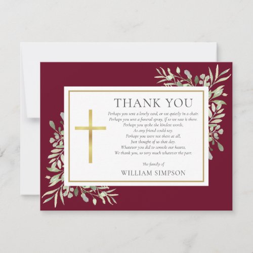 Burgundy And Gold Christian Funeral Greenery Poem