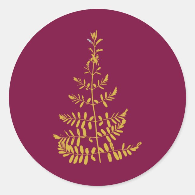 Burgundy and Gold Christmas Tree Classic Round Sticker (Front)