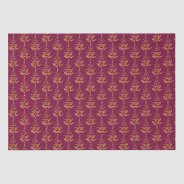 Burgundy and Gold Christmas Tree Tissue Paper (Front)