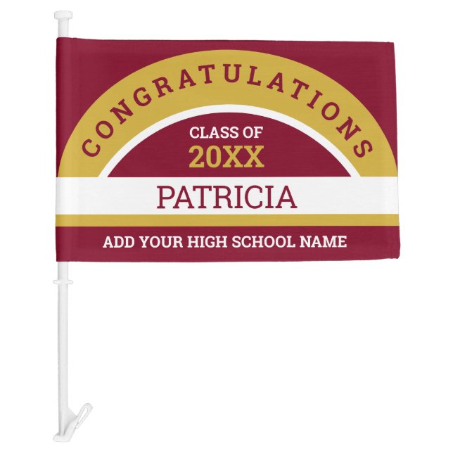 Burgundy And Gold Congrats Grad 2021 Custom Name Car Flag (Front)