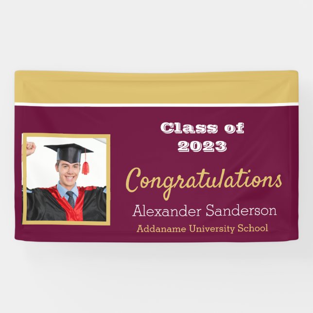 Burgundy and Gold Congratulation Graduation Banner (Horizontal)