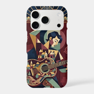 Burgundy and Gold Cubist Guitar Player iPhone 17 Pro Case
