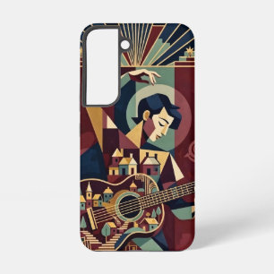 Burgundy and Gold Cubist Guitar Player Samsung Galaxy S22 Case